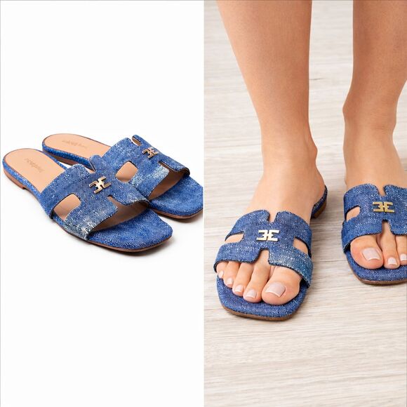 Bruno Magli Shoes - Bruno Magli Made in Italy Blue Denim Slide Sandals Size 8 Item $275